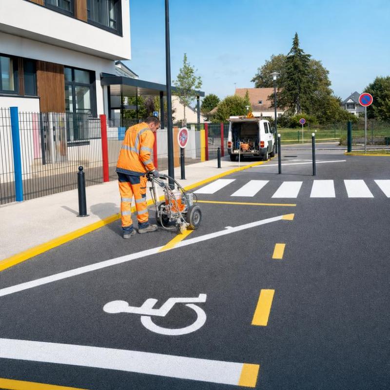 Marquage de parking scolaire &agrave; Champhol, comment s&eacute;curiser les abords ?
