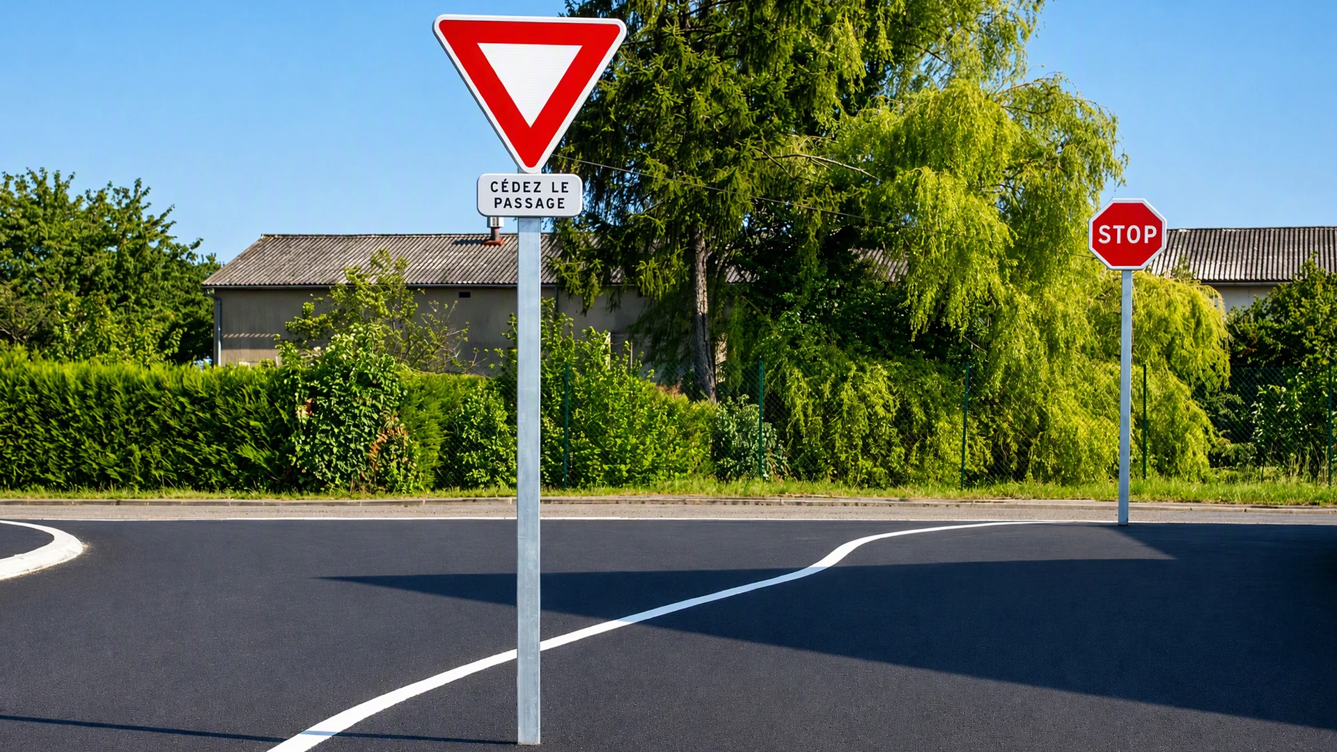 Scène urbaine extérieure avec panneau de signalisation routière obligatoire tourner à droite, monté sur poteau métallique